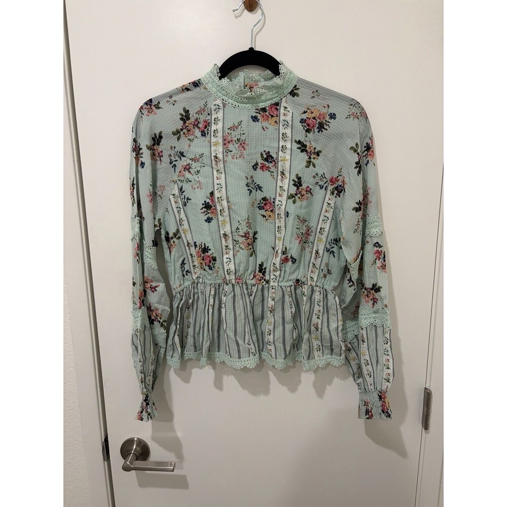 NEW HEMANT and NANDITA Amour Floral Lace Skirt Mint Green S -SET- TOP XS